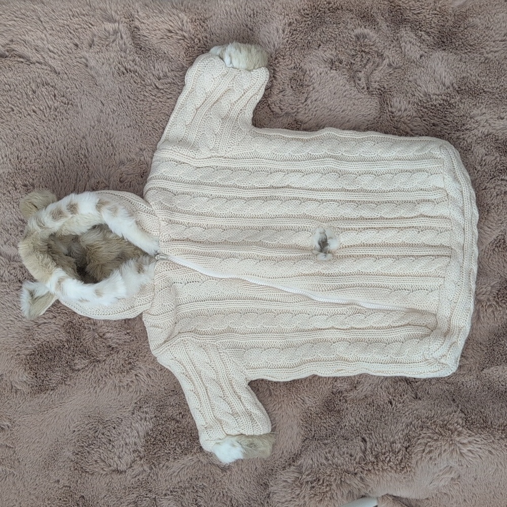 NWOT Bvg.Restoration Hardware Baby Ivory Cable Knit & Luxe Faux Fur Baby Bunting